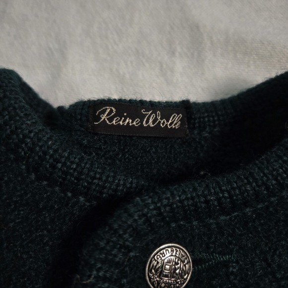 Vtg Reine Wolle Childs Cardigan Sweater Salzburg Coat Of Arm Buttons Dark Green - Picture 4 of 11